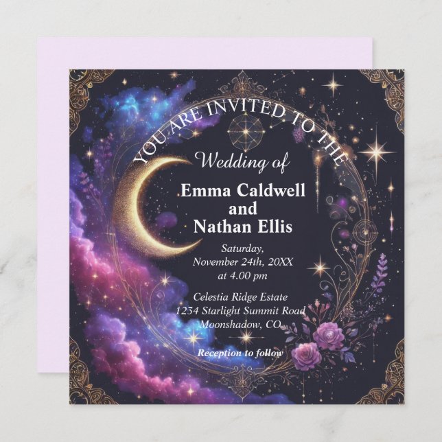 Invitación Starry Night Wedding (Anverso / Reverso)
