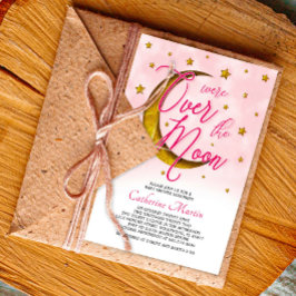 Invitación Starry Over The Moon Pink Gold Girl Shower