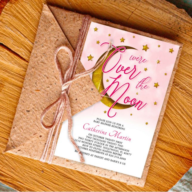 Invitación Starry Over The Moon Pink Gold Girl Shower (Subido por el creador)