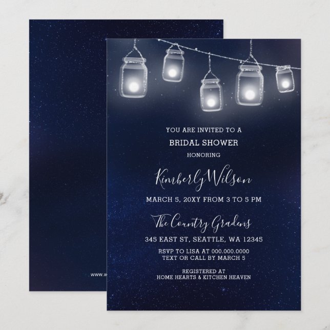 Invitación starry sky mason jars boda Bridal Shower (Anverso / Reverso)
