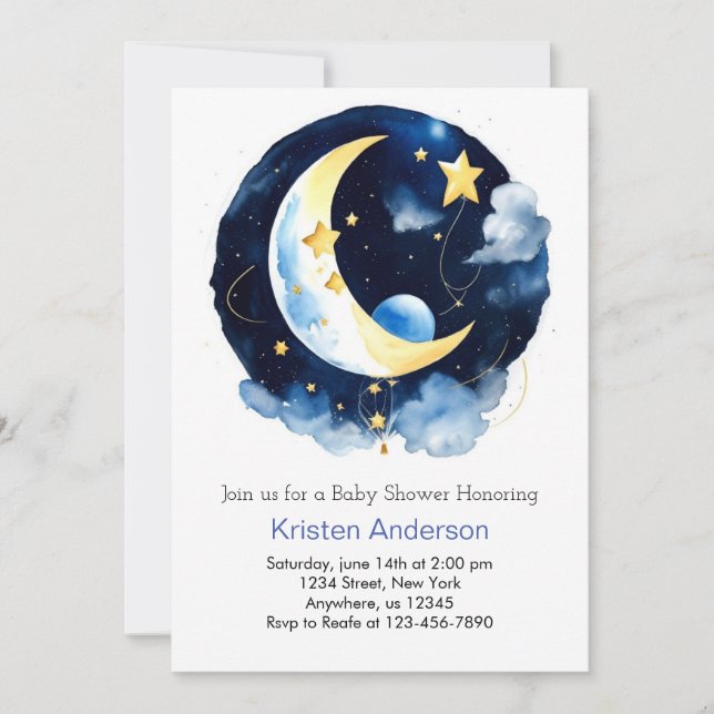 Invitación Starry Space Adventure Blue Boy Baby Shower (Anverso)