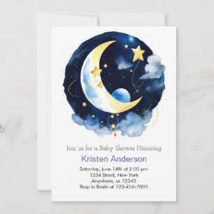 Invitación Starry Space Adventure Blue Boy Baby Shower