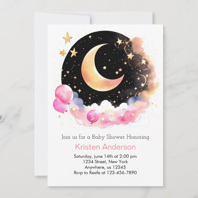 Invitación Starry Space Adventure Pink Chica Baby Shower (Anverso)