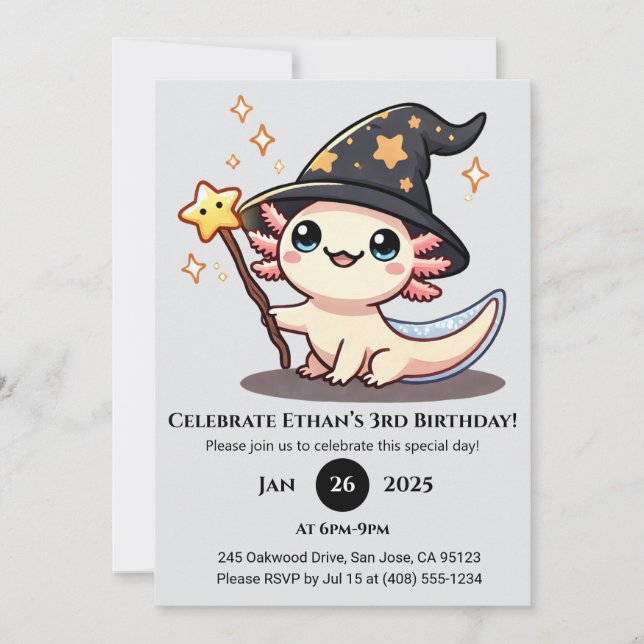 Invitación Starry Spell Axolotl Cumpleaños (Anverso)