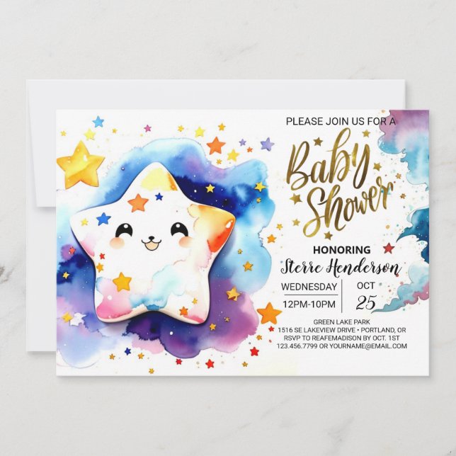 Invitación Starry Stardust Dreams Baby Shower (Anverso)