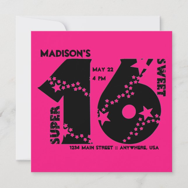 Invitación Starry Super Sweet 16 (Anverso)