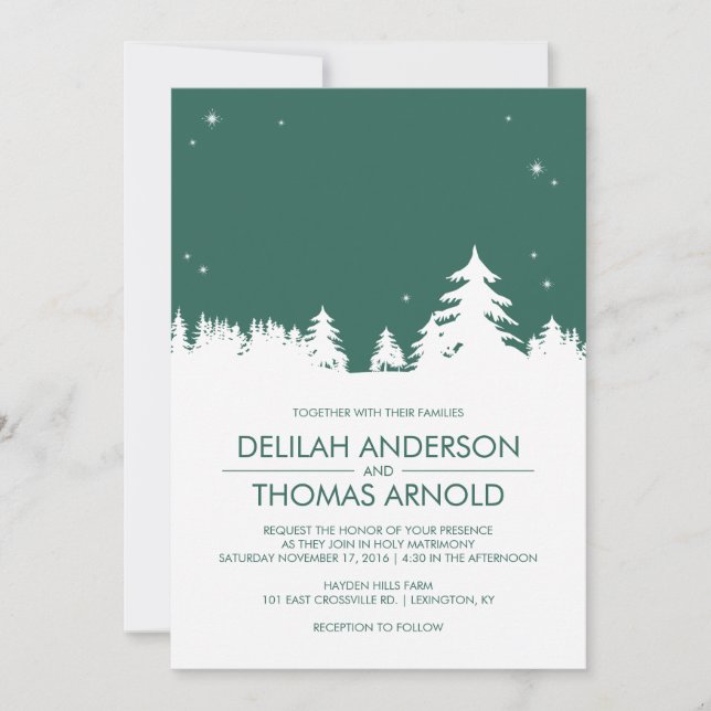 Invitación Starry Winghts Boda verde esmeralda (Anverso)