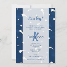 Stars Blue Watercolor Monograma Baby Shower Boy