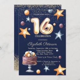 Invitación Stars Cake Confetti Diamond Sweet 16