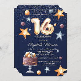 Invitación Stars Cake Confetti Sweet 16 Fiesta