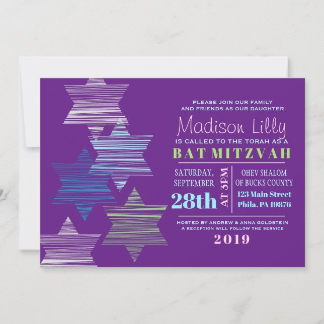 Invitación STARS CONNECTING Bat Mitzvah Invitation (Anverso)