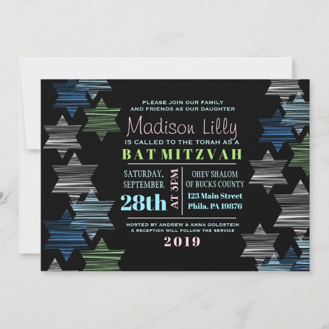 Invitación STARS CONNECTING Bat Mitzvah Invitation (Anverso)