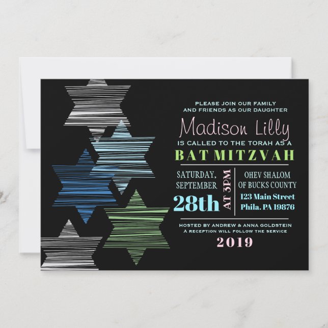 Invitación STARS CONNECTING Bat Mitzvah Invitation (Anverso)
