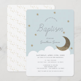 Invitación Stars & Moon Baby Blue Boy Baptismo