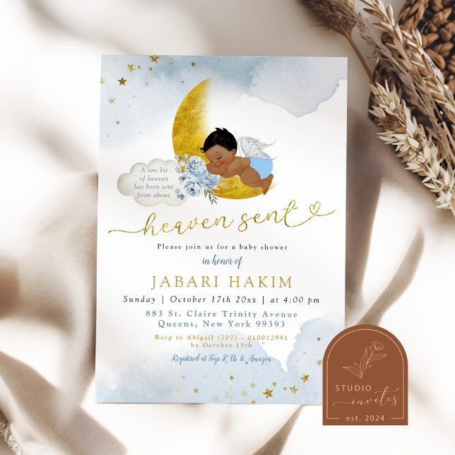 Invitación Stars Moon Blue Angel Boy Baby Shower (Subido por el creador)