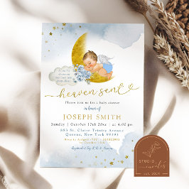 Invitación Stars Moon Blue Heaven Blonde Baby Shower