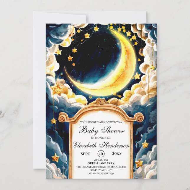 Invitación Stars Moon Celestial Baby Shower (Anverso)