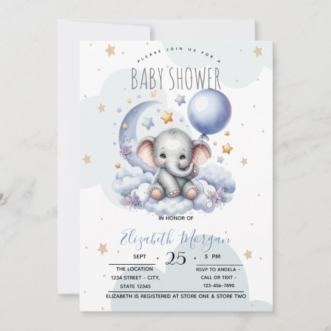 Invitación Stars Moon Clouds Teddy Bear Baby Shower (Anverso)