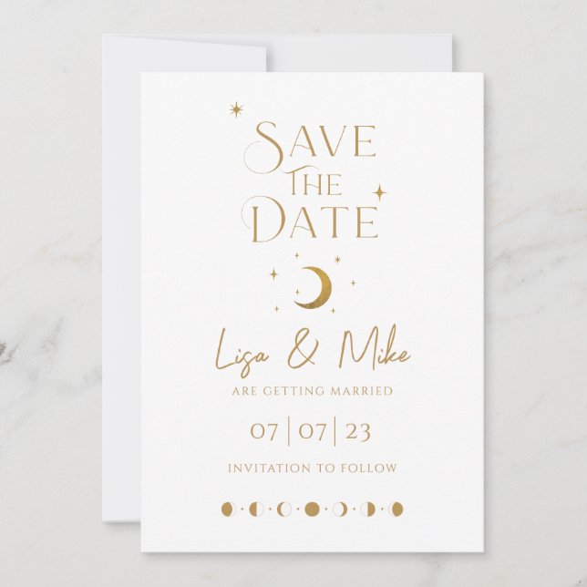 Invitación Stars & Moon Minimal Celestial Save the Date (Anverso)