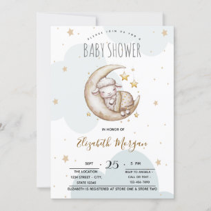 Invitación Stars Moon Nubes Little Sheep Baby Shower