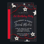 Invitación Stars & Red String Sweet Sassy 21st Birthday Fiest<br><div class="desc">Una moderna y única invitación para una fiesta de cumpleaños para un joven chica con una invitación dulce y fresca, estrellas blancas y cuerdas rojas en negro, con un moderno tipo de escritura blanca. Personalizar de cualquier edad. Un rojo fresco sobre el tema del color de diseño negro. Fresco y...</div>