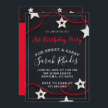 Invitación Stars & Red String Sweet Sassy 21st Birthday Fiest<br><div class="desc">Una moderna y única invitación para una fiesta de cumpleaños para un joven chica con una invitación dulce y fresca, estrellas blancas y cuerdas rojas en negro, con un moderno tipo de escritura blanca. Personalizar de cualquier edad. Un rojo fresco sobre el tema del color de diseño negro. Fresco y...</div>