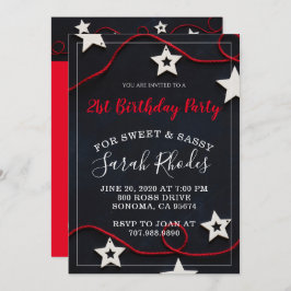 Invitación Stars & Red String Sweet Sassy 21st Birthday Fiest