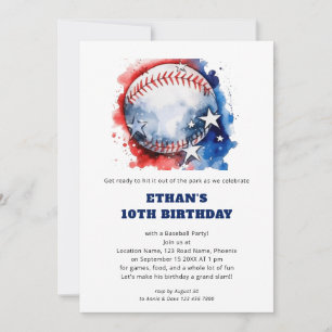 Invitación Stars Stripes Niños Béisbol Cumpleaños