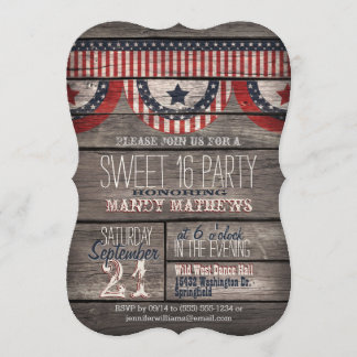 Invitación Stars & Stripes Rustic Wood Sweet 16 Fiesta