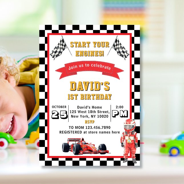 Invitación Start Your Engines Race Car 1st Birthday Party (Subido por el creador)