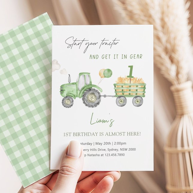 Invitación Start Your Tractor 1st Birthday Party (Subido por el creador)