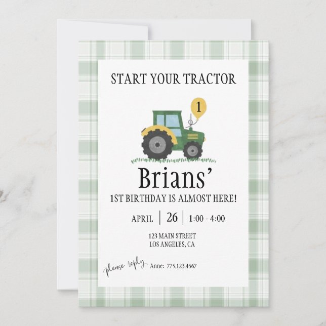 Invitación Start Your Tractor Children's Birthday Invitation (Anverso)