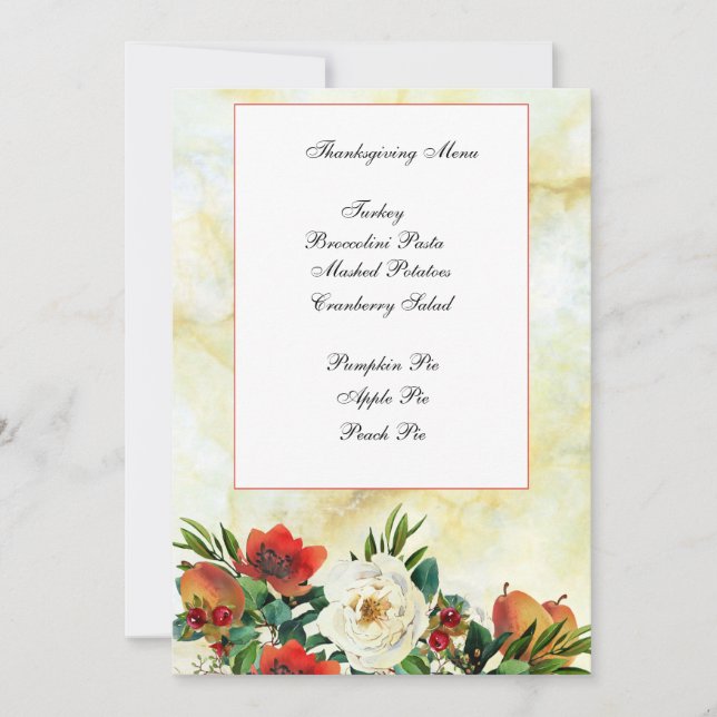 Invitación Stationery de flor acuarela de Acción de Gracias (Anverso)
