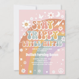 Invitación Stay Trippy Little Hippie Groovy Rainbow Birday