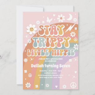 Invitación Stay Trippy Little Hippie Groovy Rainbow Birday