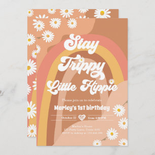 Invitación Stay Trippy Little Hippie Retro Daisy Cumpleaños