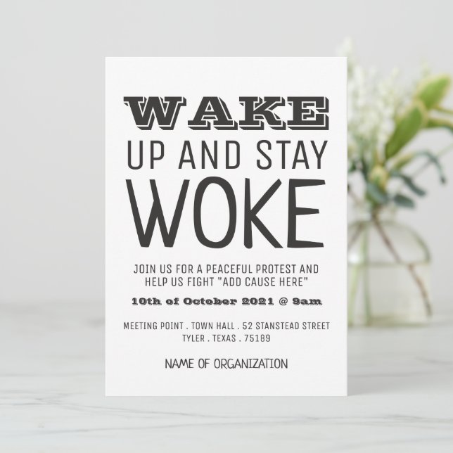 Invitación Stay Woke, punto de encuentro de campaña (Anverso de pie)