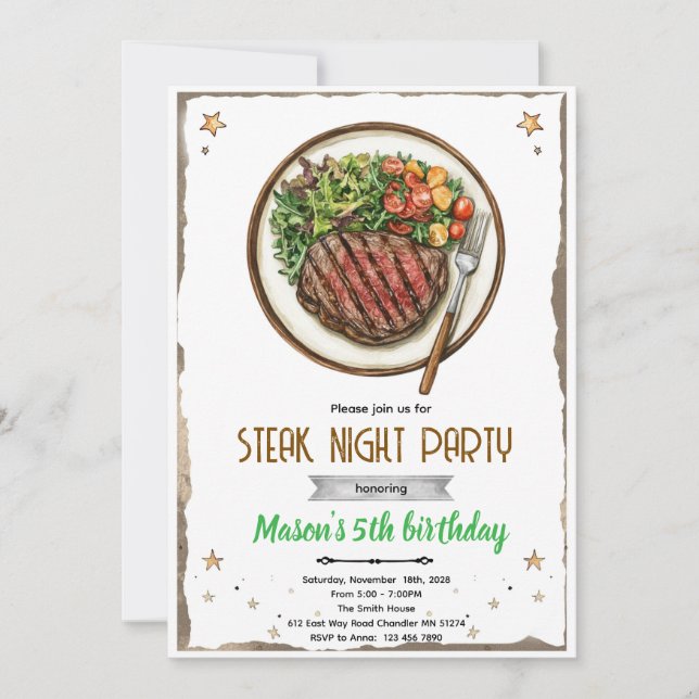 Invitación Steak Night BBQ party Invitation (Anverso)