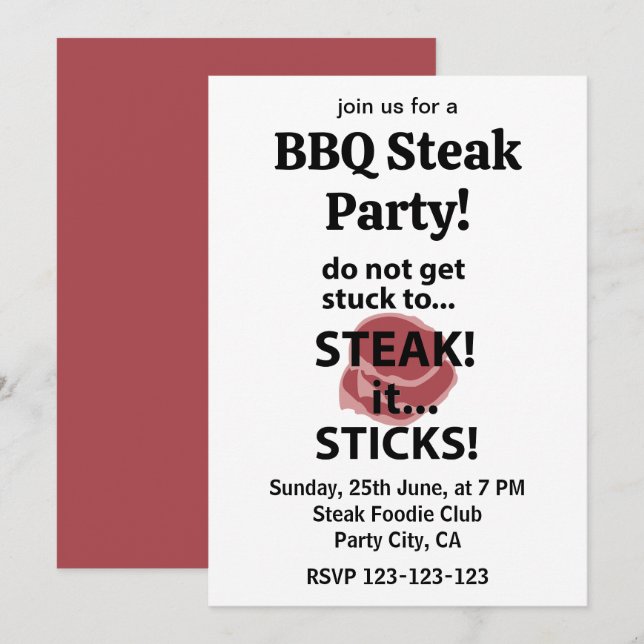 Invitación Steak Sticks Funny Steak BBQ Fiesta (Anverso / Reverso)