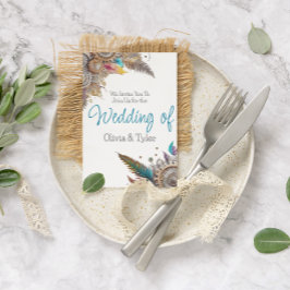 Invitación Steampunk, Boda de flores y plumas blancas