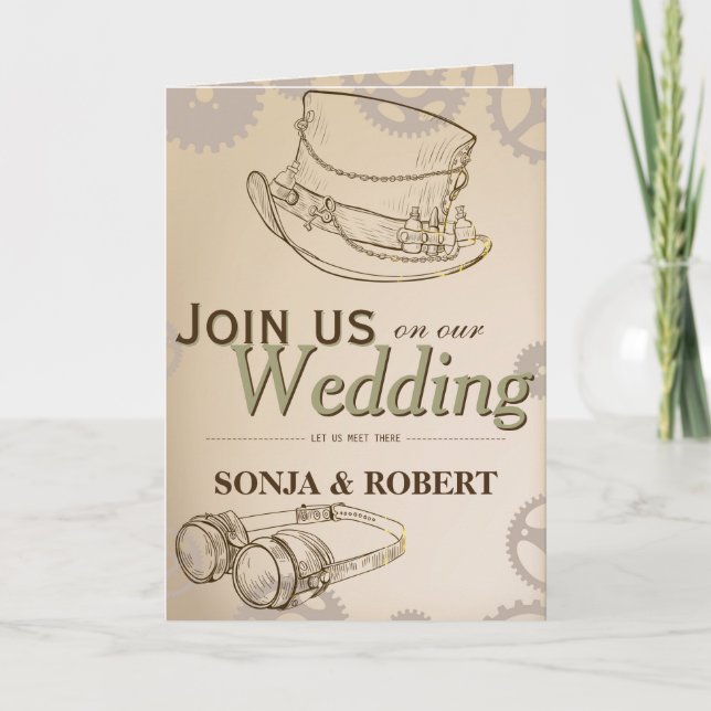 Invitación - Steampunk con el gorra y Googles (Anverso)