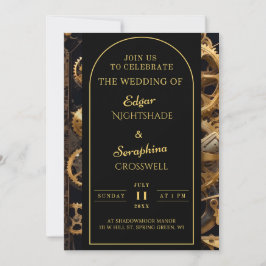 Invitación Steampunk Extravaganza Boda de relojería de época