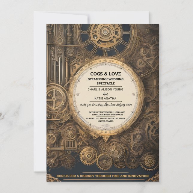 Invitación Steampunk Extravaganza Boda de relojería de época (Anverso)