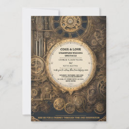 Invitación Steampunk Extravaganza Boda de relojería de época