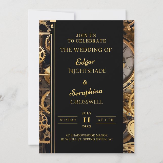 Invitación Steampunk Extravaganza Boda de relojería de época (Anverso)