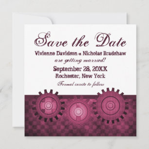 Invitación Steampunk Gears Save the Date Invite, Fuchsia