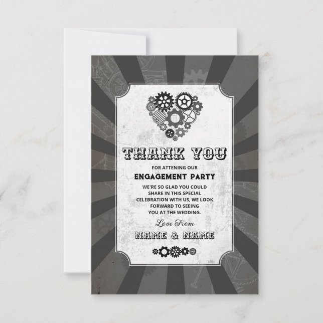 Invitación Steampunk Gracias A Bodas De Perros Corazales (Anverso)