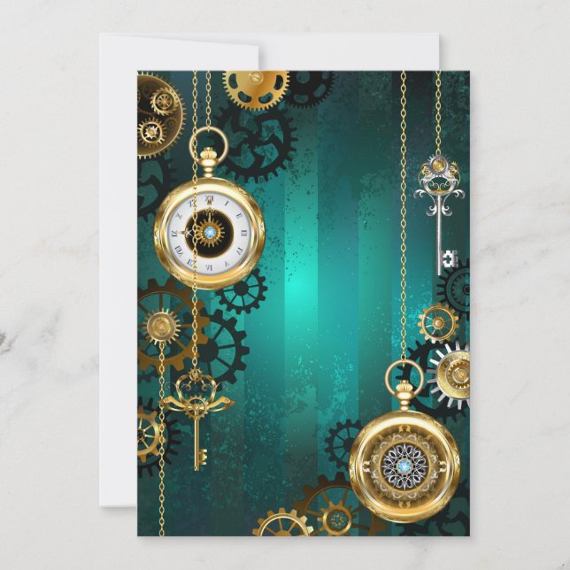 Invitación Steampunk Jewelry Watch sobre un fondo verde (Anverso)