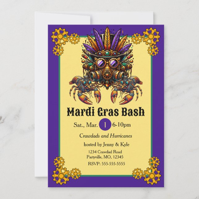 Invitación Steampunk Mardi Gras (Anverso)