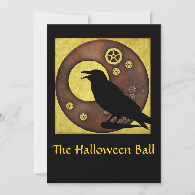 Invitación Steampunk Raven Halloween (Anverso)